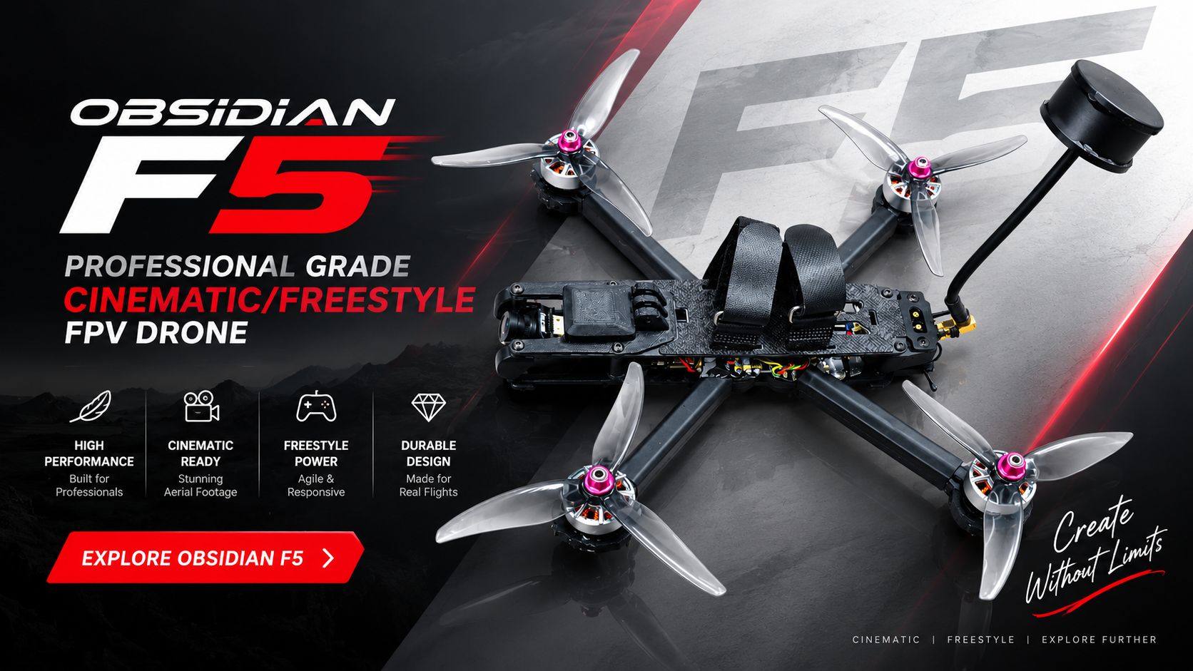 Obsidian F5 — Professional Grade Cinematic/Freestyle FPV Drone